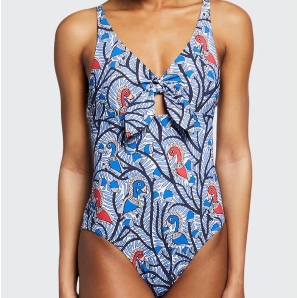 ♥️… Tory Burch Printed Bird Tie-Front One-Piece Swimsuit
